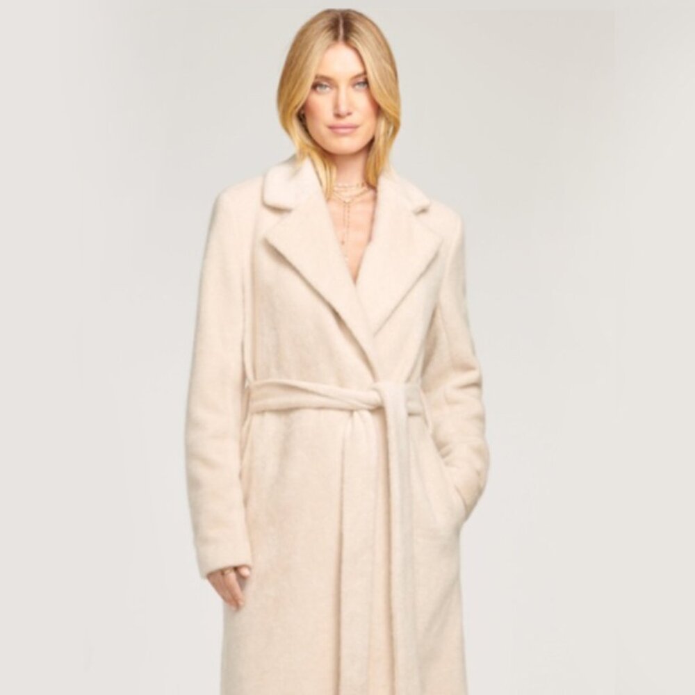 Ramy Brook Maple Fuzzy Waist Tie Coat in Ivory